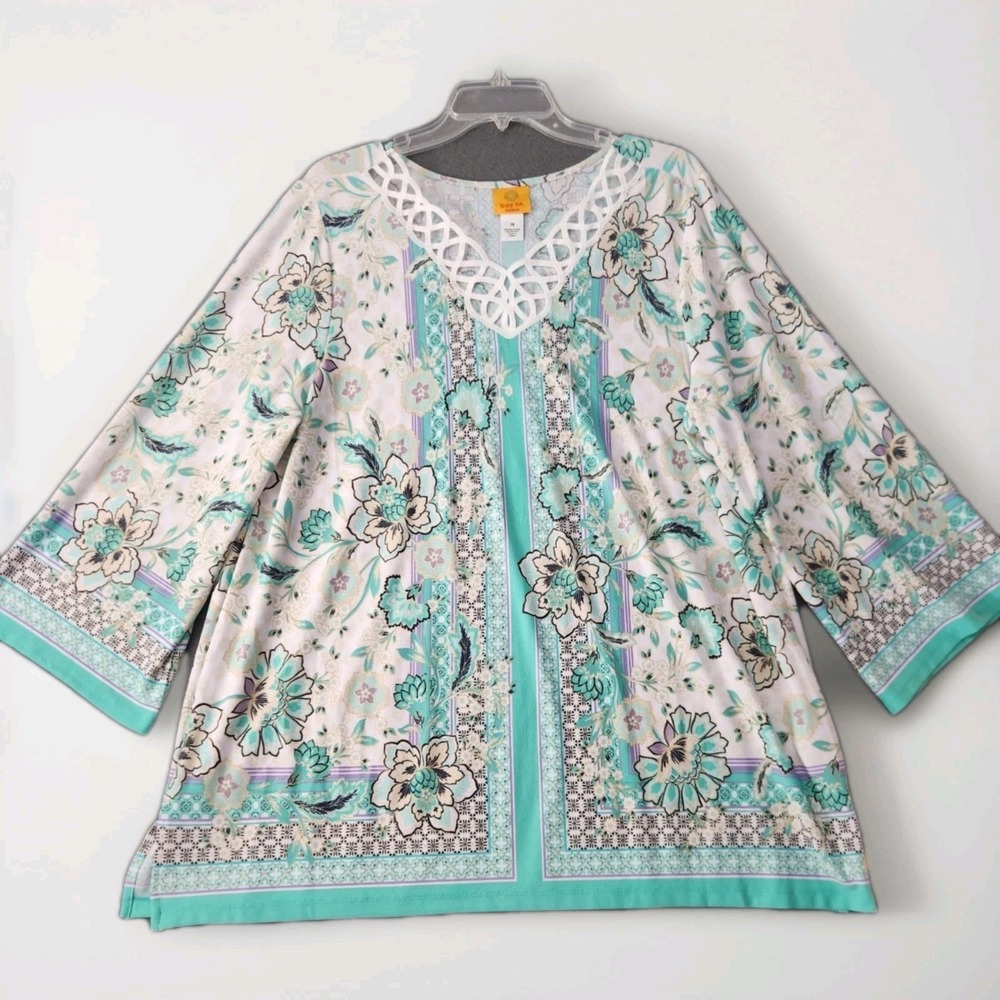 Ruby Rd Women's Plus Size 1X Blouse Top Multicolor Crochet Lightweight Tunic NWT